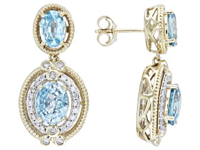 Pre-Owned Blue Zircon With White Diamond 14k Yellow Gold Earrings 6.80ctw
