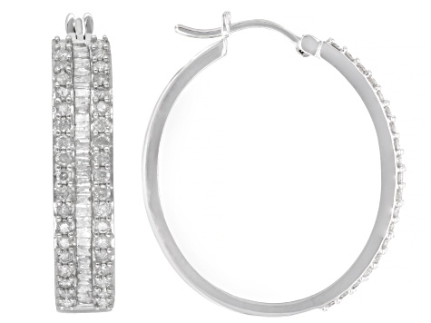 Pre-Owned White Diamond 10k White Gold Hoop Earrings 1.85ctw