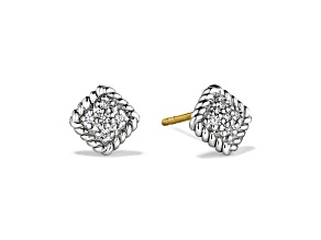 Pre-Owned Judith Ripka Couture Isola White Diamond 14k Gold & Rhodium Over Silver Stud Earrings 0.10