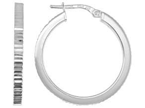 Pre-Owned Sterling Silver 1" Diamond Cut Hoop Earrings