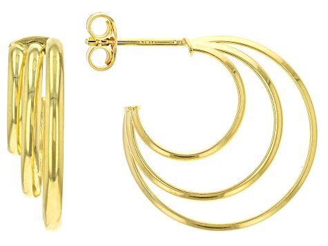 Pre-Owned 14k Yellow Gold With a Sterling Silver Core 13/16" Triple J-Hoop Earrings