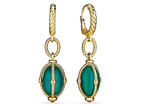 Pre-Owned Judith Ripka Couture Ocean Reef Green Chalcedony 18K Gold Clad Drop Earrings