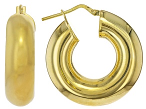Pre-Owned 18k Yellow Gold Over Sterling Silver 1" Polished Hoop Earrings