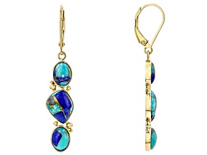 Pre-Owned Blue Turquoise and Lapis 18k Yellow Gold Over Sterling Silver 3 Stone Earring