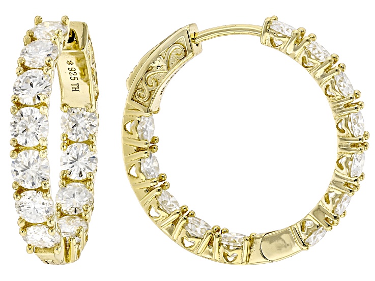 Pre-Owned Moissanite 14k Yellow Gold Sterling Silver Inside Out Hoop Earrings 5.52ctw DEW