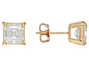 Pre-Owned Moissanite 10k Yellow Gold Studs 3.70ctw DEW.