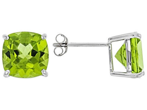Pre-Owned Green Peridot Rhodium Over 14k White Gold Stud Earrings 6.70ctw