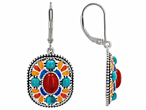 Pre-Owned Sponge Coral With Composite Turquoise Sterling Silver Dangle Earrings