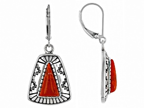 Pre-Owned Red Sponge Coral Sterling Silver Dangle Earrings