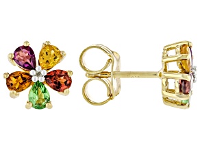 Pre-Owned Multi Garnet 18k Yellow Gold Over Sterling Silver Earrings 1.74ctw