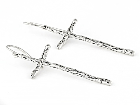 Pre-Owned Sterling Silver Elongated Cross Earrings