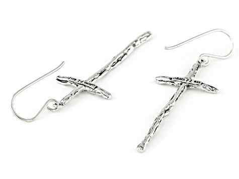 Pre-Owned Sterling Silver Elongated Cross Earrings