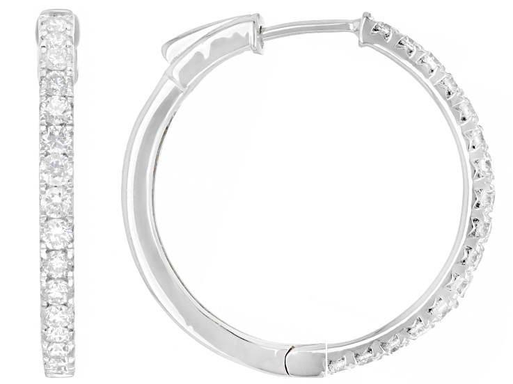 Pre-Owned White Lab-grown Diamond H SI Rhodium Over Sterling Silver Hoop Earrings 1.00ctw
