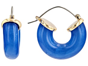 Pre-Owned Gold Tone Blue Resin Hoop Earrings