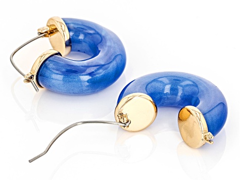 Pre-Owned Gold Tone Blue Resin Hoop Earrings