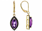 Pre-Owned Purple African Amethyst With Black Spinel 18k Yellow Gold Over Sterling Silver Earrings 3.