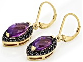 Pre-Owned Purple African Amethyst With Black Spinel 18k Yellow Gold Over Sterling Silver Earrings 3.