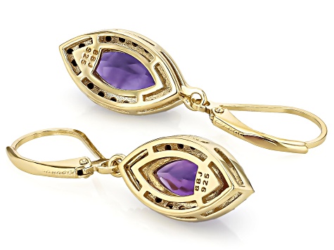 Pre-Owned Purple African Amethyst With Black Spinel 18k Yellow Gold Over Sterling Silver Earrings 3.