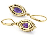 Pre-Owned Purple African Amethyst With Black Spinel 18k Yellow Gold Over Sterling Silver Earrings 3.
