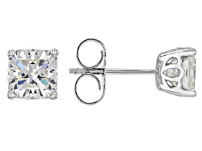 Pre-Owned Strontium Titanate Rhodium Over Sterling Silver Stud Earrings 2.98ctw