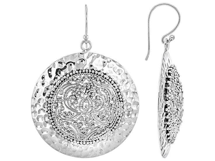 Pre-Owned Sterling Silver Filigree & Hammered Statement Earrings