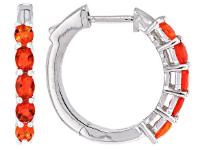 Pre-Owned Orange Fire Opal Rhodium Over Sterling Silver Hoop Earrings 0.99ctw