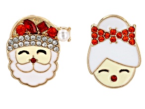 Pre-Owned Glass Crystal, Pearl Simulant & Enamel "Mr. & Mrs. Claus" Stud Earrings