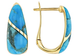 Pre-Owned Kingman Turquosie 18k Yellow Gold over Stelring Slver Earrings