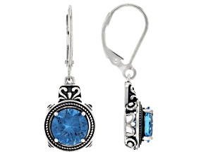 Pre-Owned Blue Lab Created Spinel Rhodium Over Sterling Silver Earrings 3.27ctw