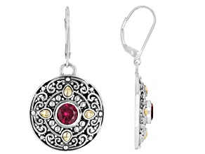 Pre-Owned Lab Created Ruby Sterling Silver & 18K Gold Accent Earrings 1.78ctw