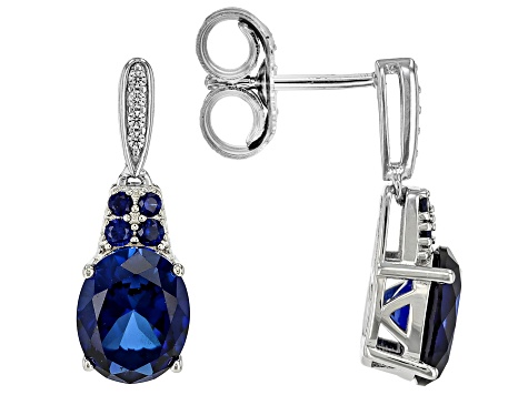 Pre-Owned Blue Lab Created Sapphire Rhodium Over Sterling Silver Earrings 6.25ctw