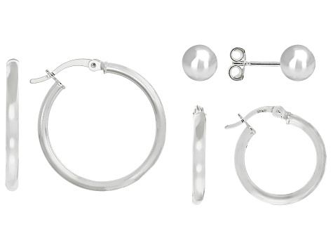 Pre-Owned Sterling Silver 18mm Hoop, 25mm Hoop and 7mm Ball Earring Set of 3