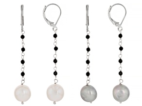 Pre-Owned Multi-Color Cultured Freshwater Pearl Rhodium Over Sterling Silver Earrings