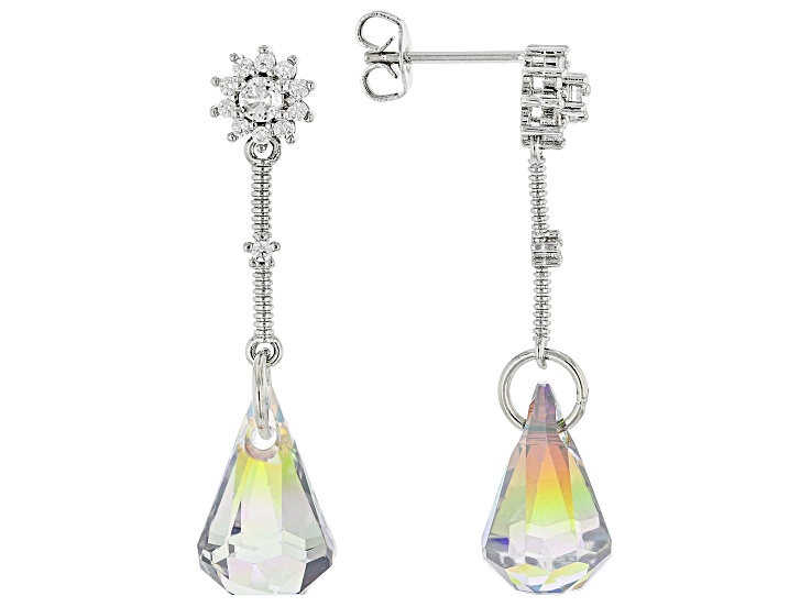 Pre-Owned Aurora Borealis Crystal Rhodium Over Brass Dangle Earrings