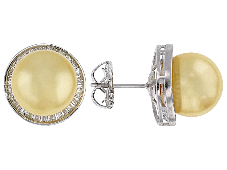 Pre-Owned Pearlfection® Golden South Sea Simulant & White Cubic ...