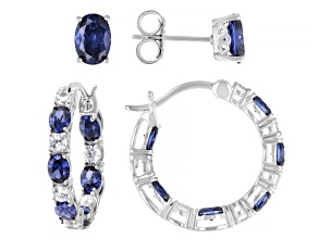 Pre-Owned Blue And White Cubic Zirconia Platineve™ Stud and Hoop Set 5.18ctw