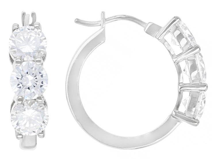 Pre-Owned White Cubic Zirconia Rhodium Over Sterling Silver Hoops 9.00ctw