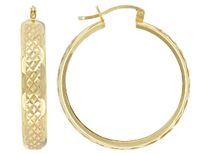 Pre-Owned 18k Yellow Gold Over Sterling Silver 1" Diamond Cut Hoop Earrings
