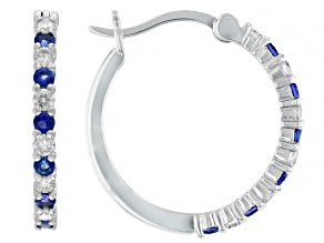 Pre-Owned Lab Created Sapphire And Lab-Grown Diamond Rhodium Over Sterling Silver Hoop Earrings 0.96