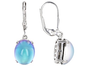 Pre-Owned Blue Aurora Moonstone Rhodium Over Sterling Silver Dangle Earrings