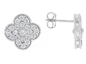 Pre-Owned White Lab-Grown Diamond G-H VS Rhodium Over Sterling Silver Clover Stud Earrings 1.40ctw