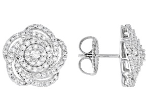 Pre-Owned White Lab-Grown Diamond Rhodium Over Sterling Silver Stud Earrings 1.00ctw