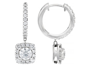 Pre-Owned White Lab-Grown Diamond H SI Rhodium Over Sterling Silver Halo Earrings 0.95ctw