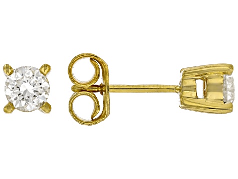Pre-Owned Round White Lab-Grown Diamond F-G VS2 14K Yellow Gold Over Silver Solitaire Stud Earrings