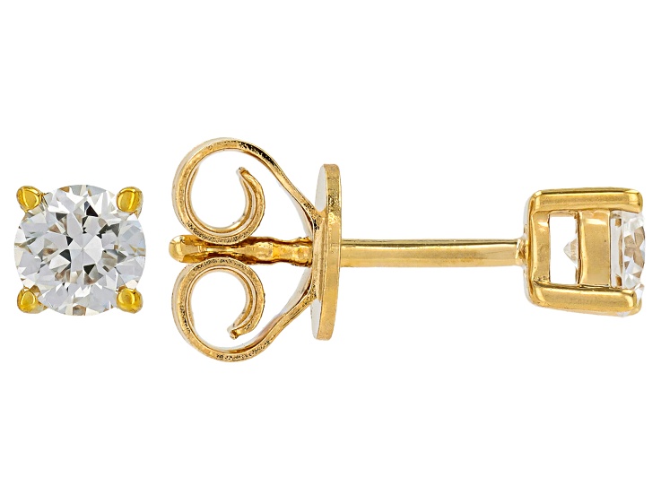 Pre-Owned Round White Lab-Grown Diamond F-G VS2 14K Yellow Gold Over Silver Solitaire Stud Earrings