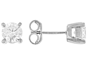 Pre-Owned Round White Lab-Grown Diamond F-G VS2 Rhodium Over Sterling Silver Solitaire Stud Earrings