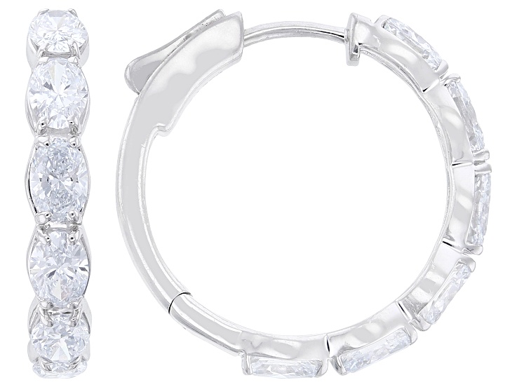 Pre-Owned Oval White Lab-Grown Diamond E-F VS Rhodium Over Sterling Silver Hoop Earrings 3.00ctw