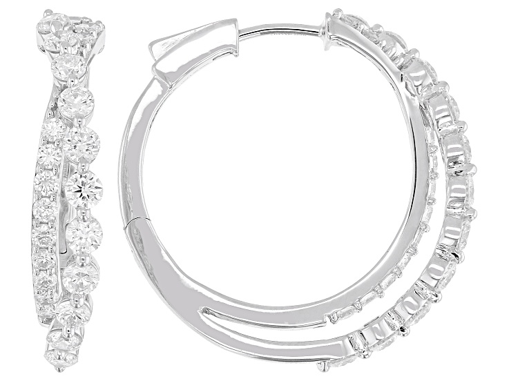 Pre-Owned White Lab-grown Diamond H SI Rhodium Over Sterling Silver Hoop Earrings 2.00ctw