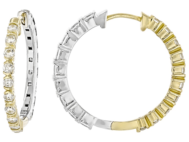 Pre-Owned Round, Princess Cut Lab-Grown Diamond F SI 14K White & Yellow Gold Reversible Hoop Earring