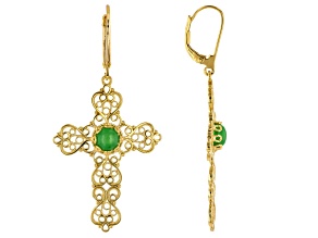 Pre-Owned Green Jadeite 18K Yellow Gold Over Sterling Silver Cross Earrings 6mm